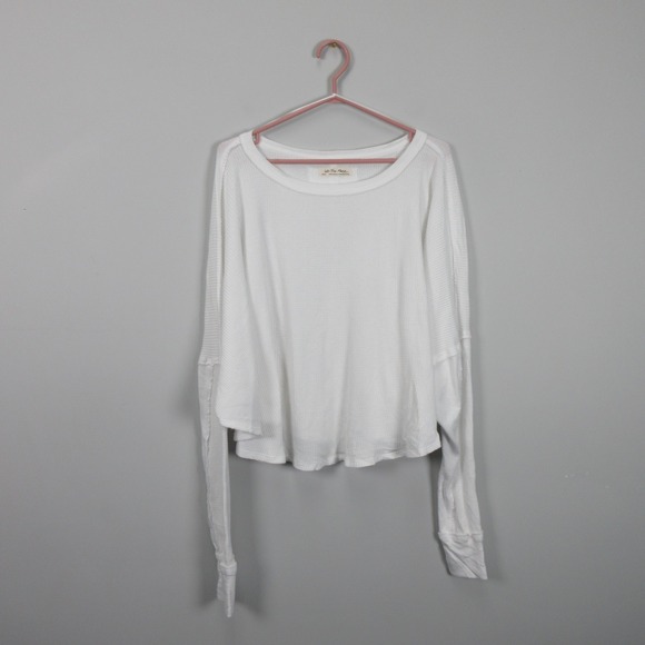 Free People Tops - We The Free People Womens Microphone Drop Thermal White Waffle Long Sleeve Top S